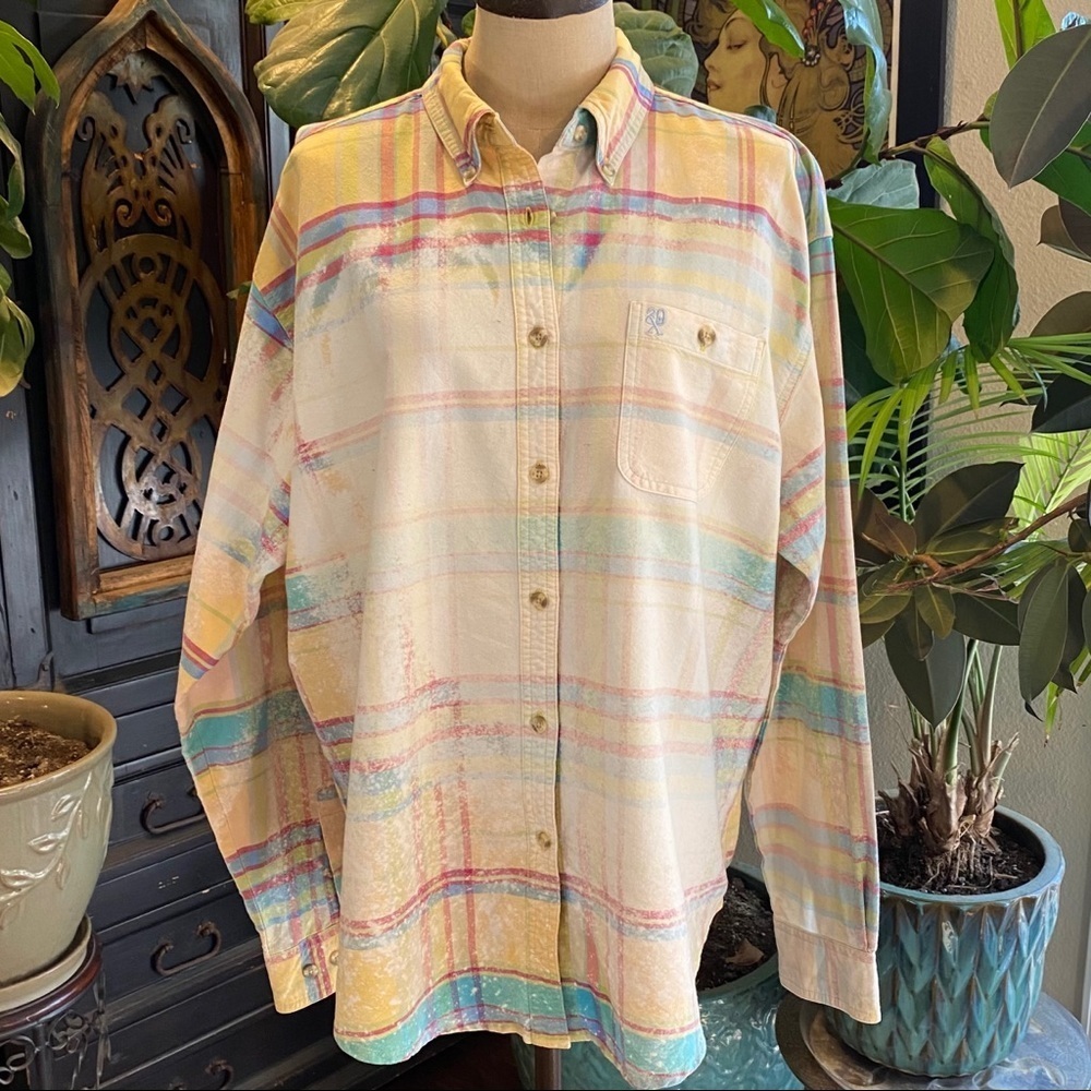 Twenty Distressed Custom Bleach Plaid Button Down - image 1